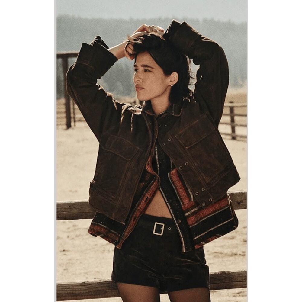 Free People x Yellowstone Suzy Goat Suede Leather Jacket Brown Medium LIMITED - Picture 3 of 16